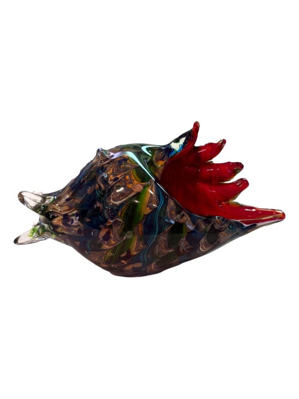 Murano Style Hand Blown Art Glass Conch Shell Bowl With Red Lip Coffee Book Topp